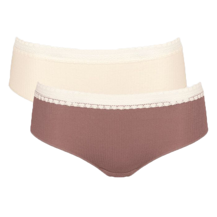 Dames GO 2-Pack Ribbed Hipster Bruin/Ivoor